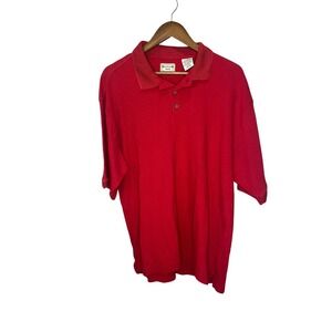 Bungalow Brand Mens Short Sleeve Polo Red with Striped Trim 100% Cotton Large
